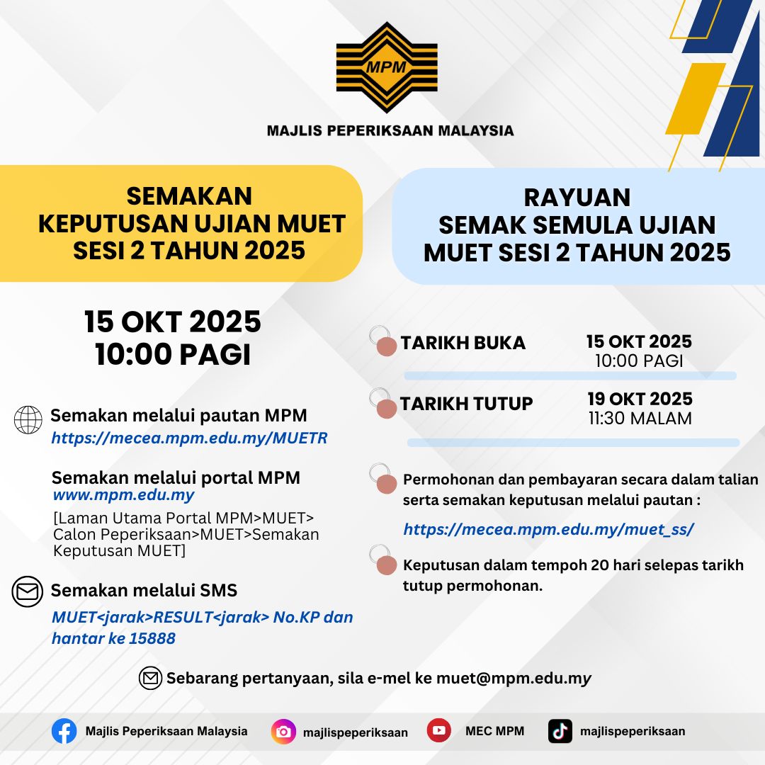 Semakan Keputusan Ujian MUET Sesi 2 Tahun 2025