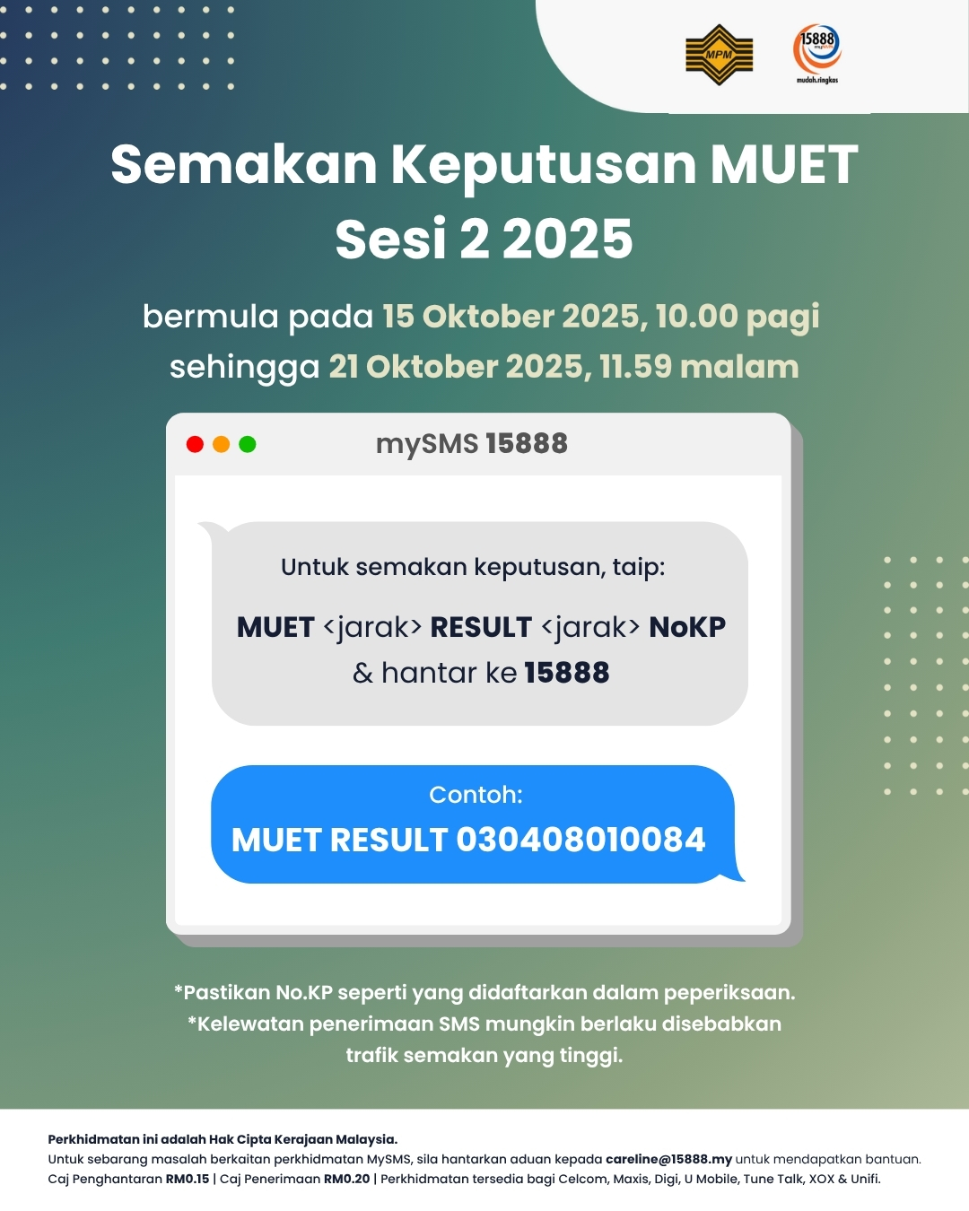 Semakan SMS Keputusan MUET Sesi 2 2025