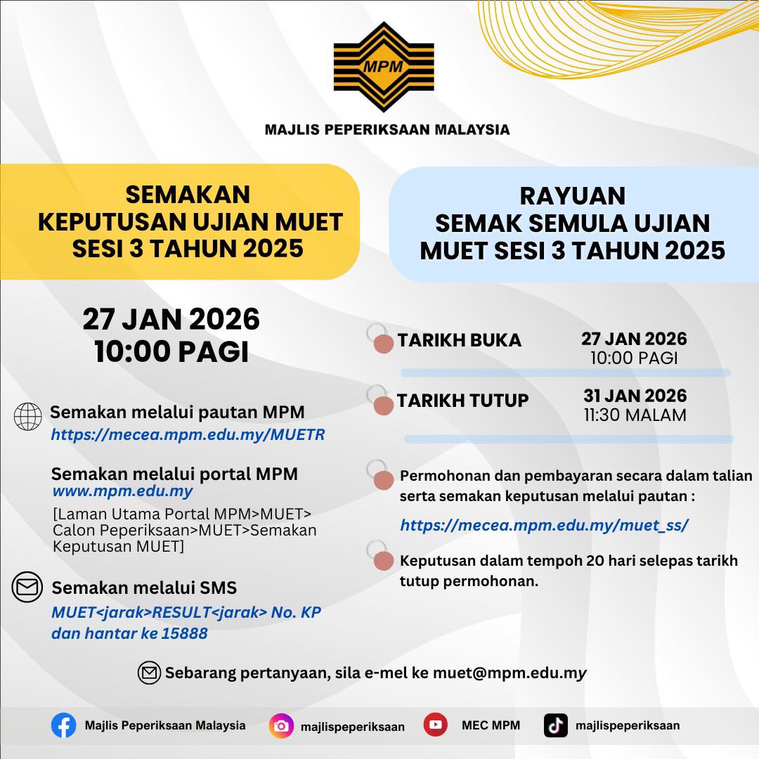 Semakan Keputusan Ujian MUET Sesi 3 Tahun 2025