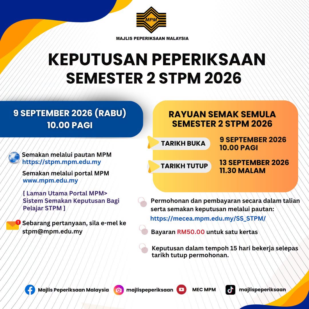 Keputusan Peperiksaan Semester 2 STPM 2026