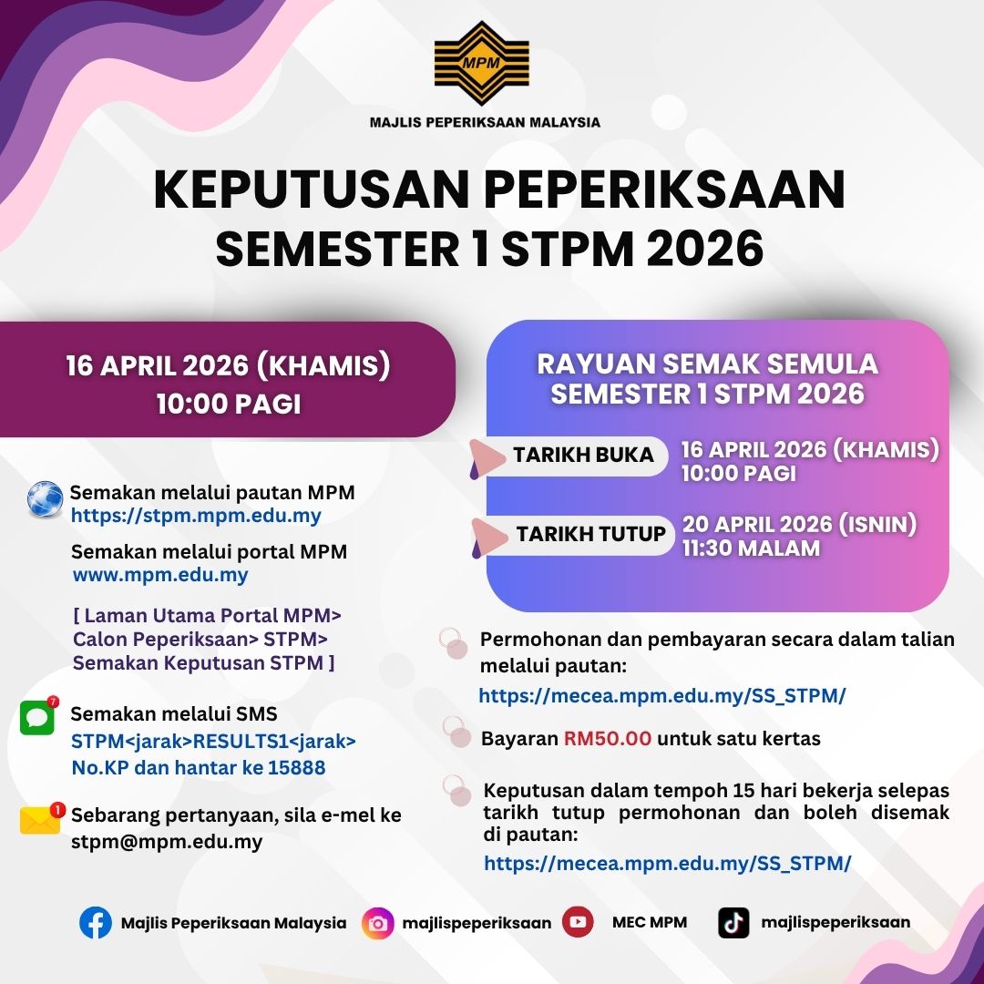 Keputusan Peperiksaan Semester 1 STPM 2026