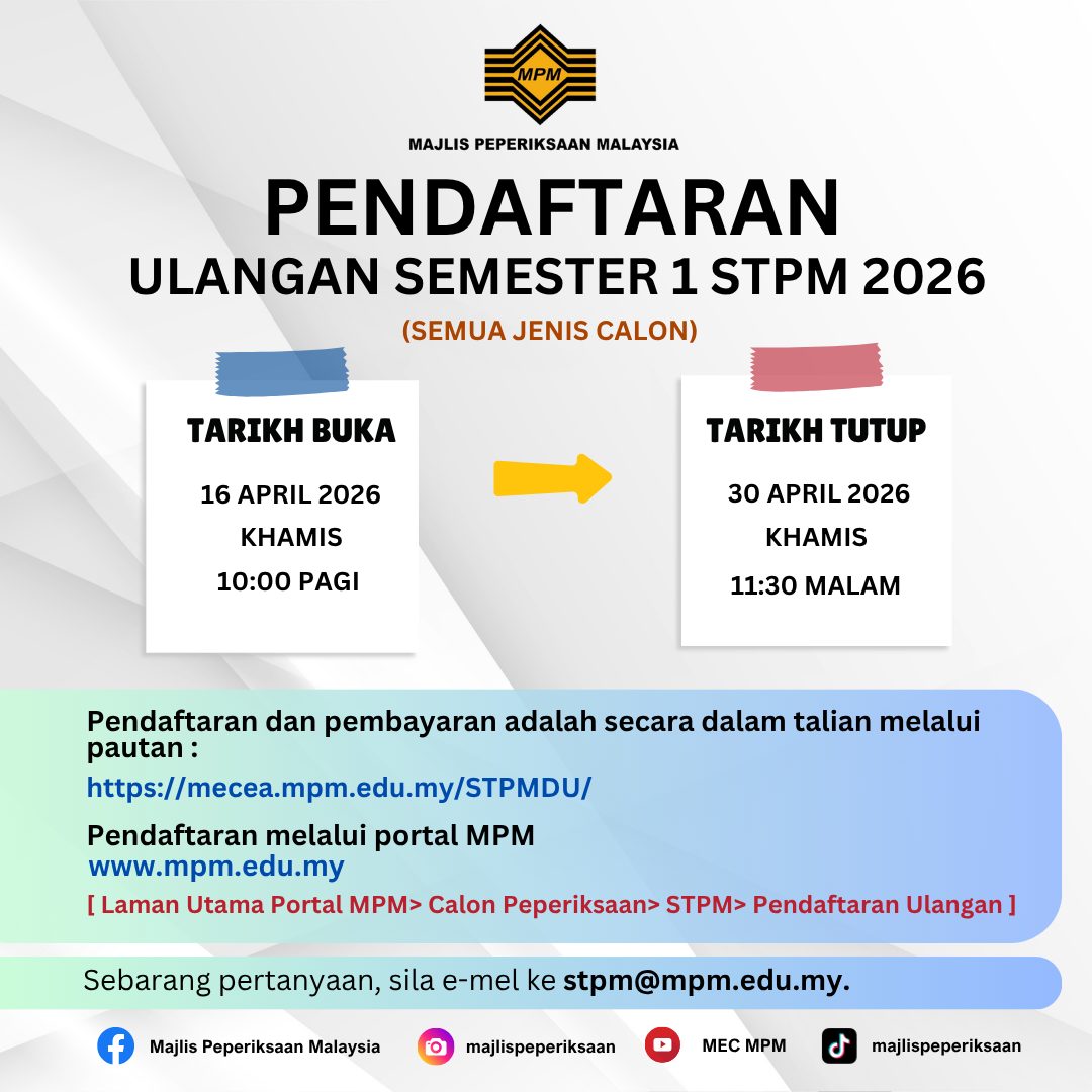 Pendaftaran Ulangan Semester 1 STPM 2026