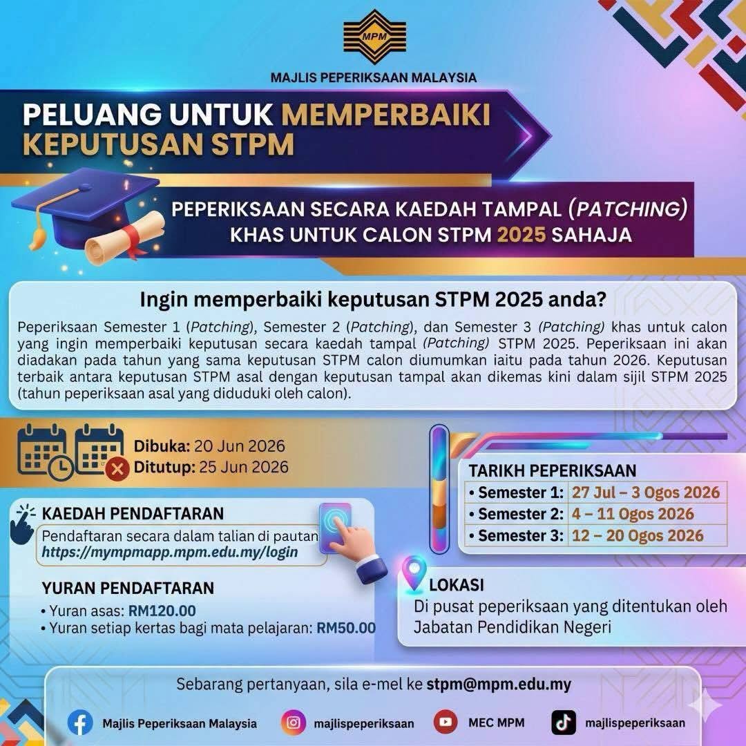 Peperiksaan Secara Kaedah Tampal (Patching) Khas Untuk Calon STPM 2025 Sahaja