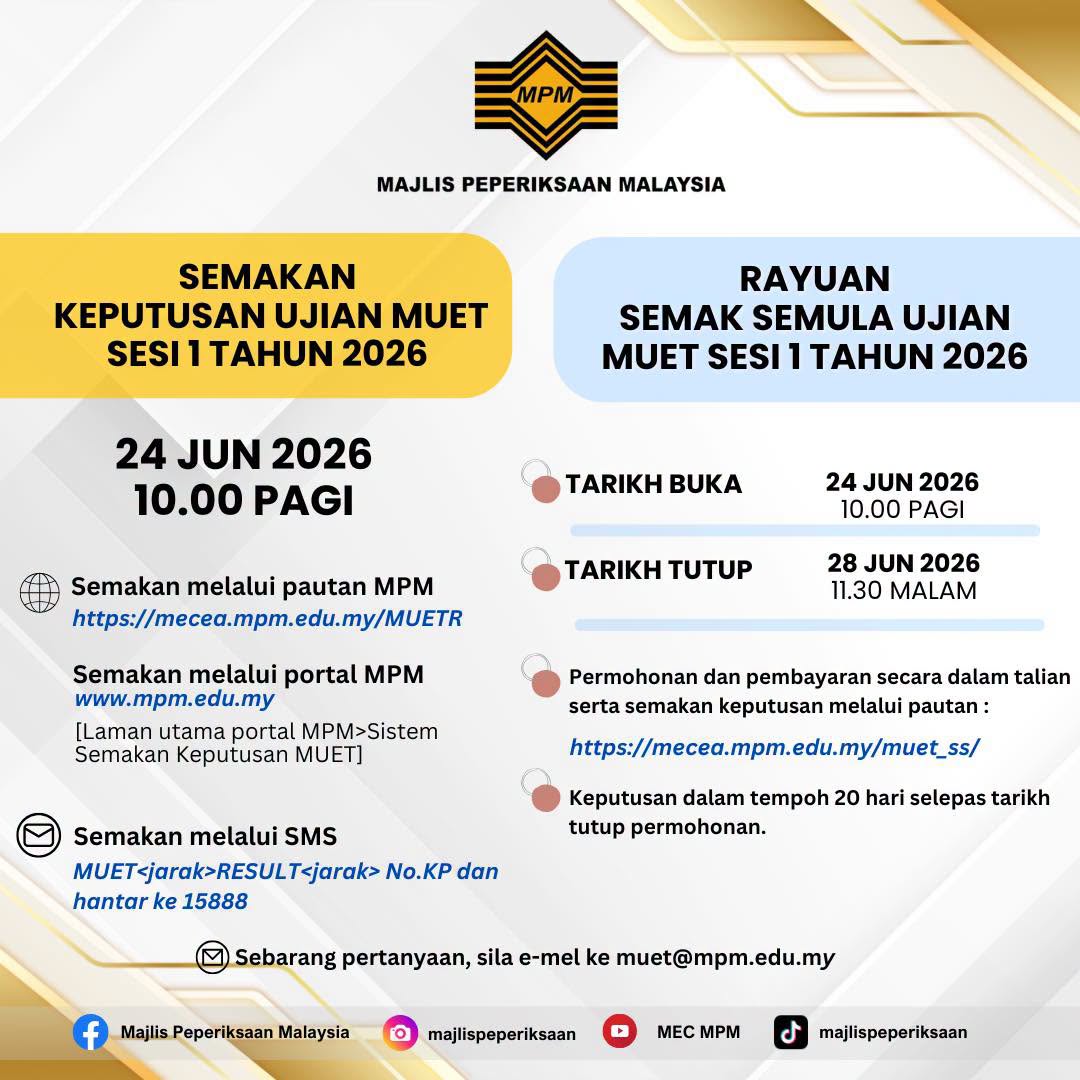 Semakan Keputusan Ujian MUET Sesi 1 Tahun 2026