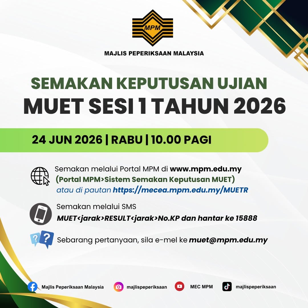 Semakan Keputusan Ujian MUET Sesi 1 Tahun 2026